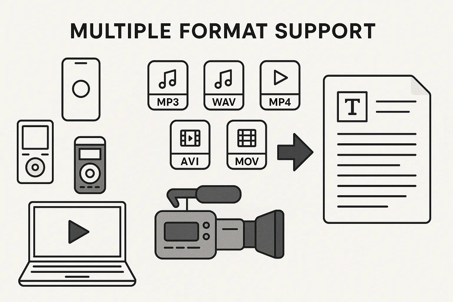 Recording To Text supporting multiple audio and video formats