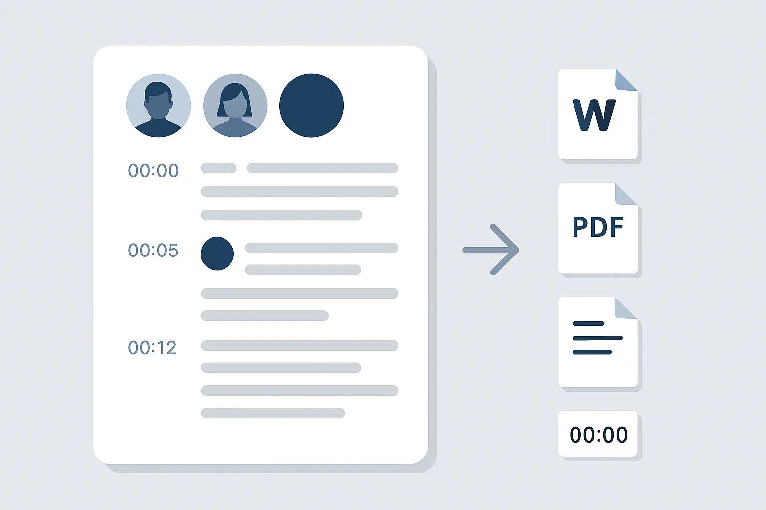 Export options showing various file formats for transcription output
